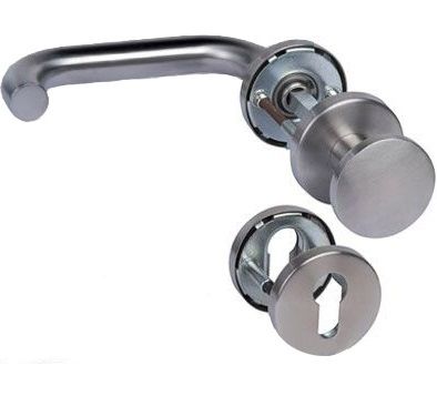 Tunis II-R WE handle/rose fireproof set with knob BK3 FS, left, stainless steel