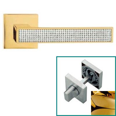 ZEN MESH käepideme komplekt rosetidega 019 WC 233NT, kullatooniline messing + kristallid